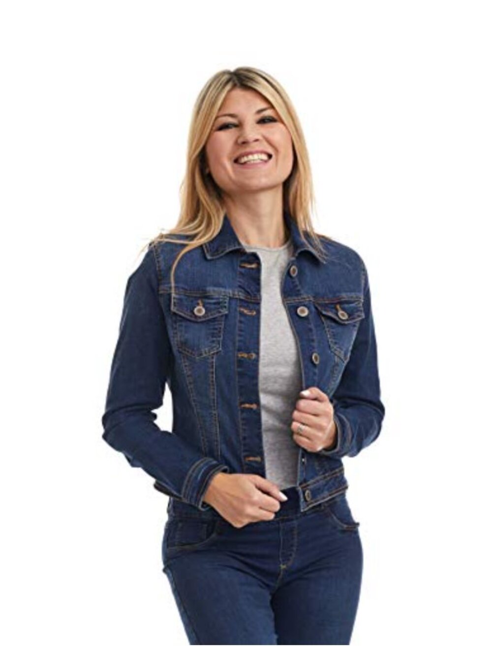 Women's Stretch Denim Trucker Jacket Fitted Button-Front Jean Jacket